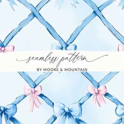 Trellis Ribbon Bow Pattern Seamless Grandmillenial Digital