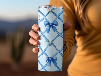 Trellis With Blue Bows Seamless Grandmillenial Digital - Moore and Mountain