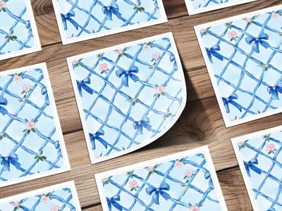 Trellis With Blue Bows Seamless Grandmillenial Digital - Moore and Mountain