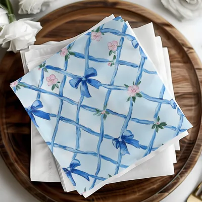 Trellis With Blue Bows Seamless Grandmillenial Digital - Moore and Mountain