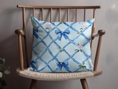Trellis With Blue Bows Seamless Grandmillenial Digital - Moore and Mountain