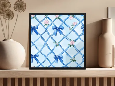 Trellis With Blue Bows Seamless Grandmillenial Digital - Moore and Mountain