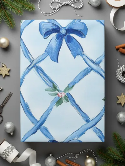 Trellis With Blue Bows Seamless Grandmillenial Digital - Moore and Mountain