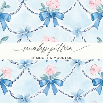 Trellis with Bows and Flowers Seamless Grandmillenial Digital