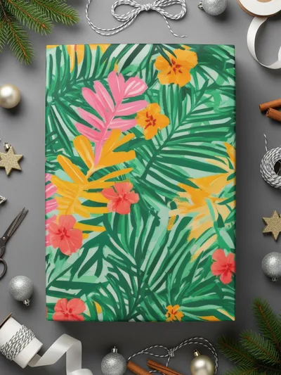 Tropical Digital Paper, Green Palm Leaf, Pink Floral Pattern, Summer Print, Abstract Background, Instant Download - Moore and Mountain