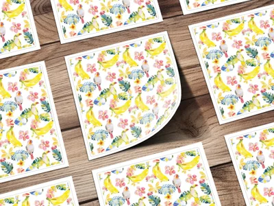 Tropical Digital Paper, Parrot Pattern, Banana Floral Background, Seamless File, Summer Print, Watercolor Design, Printable Pattern - Moore and Mountain