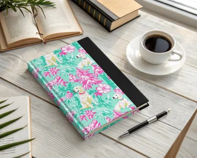 Tropical Dog Digital Paper, Floral Labrador Pattern, Pink and Green Print, Seamless File, Preppy Yellow Lab Digital Background - Moore and Mountain