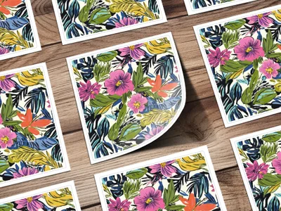 Vibrant Tropical Floral Patterned Sticker Set