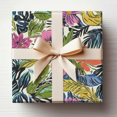 Colorful Floral Gift Box with Elegant Ribbon Design