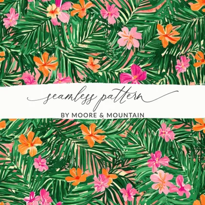 Tropical Floral Pattern, Seamless Palm Leaves, Digital Paper, Summer Flower, 2 JPEG Files, Scrapbook Paper, Printable Design, Fabric Design