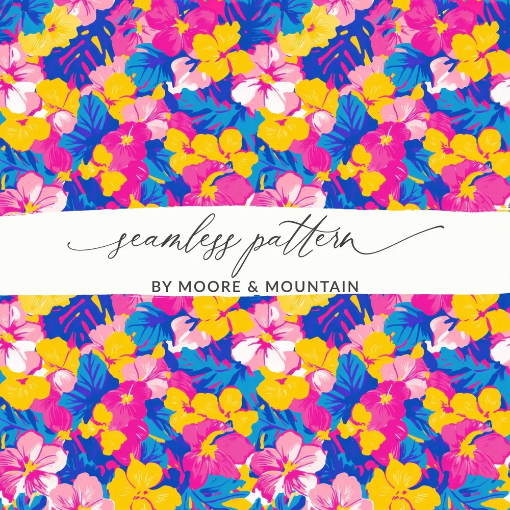 Tropical Floral Pattern, Seamless Repeat Digital Paper, Colorful Flower Design, Hibiscus Digital Print, Summer Pattern Design - Moore and Mountain