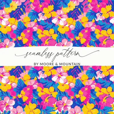 Tropical Floral Pattern, Seamless Repeat Digital Paper, Colorful Flower Design, Hibiscus Digital Print, Summer Pattern Design