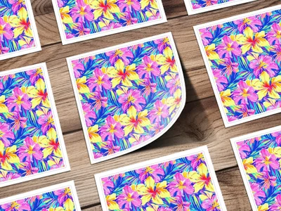 Tropical Floral Seamless Pattern Digital Paper, Pink Yellow Flowers Pattern, Colorful Background, Digital Download, Fabric Design - Moore and Mountain