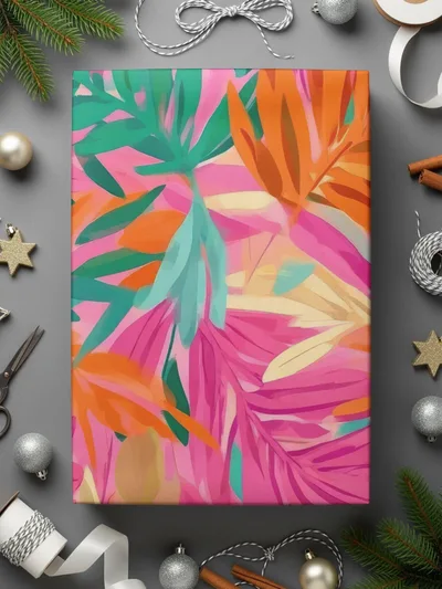 Tropical Leaf Digital Paper, Seamless Floral Pattern, Pink Orange Green Leaves, Scrapbooking Paper, Fabric Design, Digital Download - Moore and Mountain