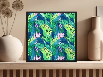 Tropical Leaves Pattern, Digital Seamless Design, Jungle Botanical Print, Greenery Image Download, Two Scale JPEG Files, 12x12 Inches - Moore and Mountain