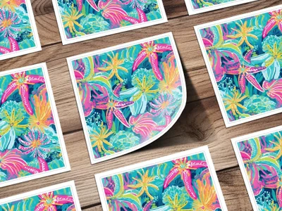 Tropical Starfish Digital Seamless Pattern, Vibrant Ocean Print, Bright Summer Texture, Digital Paper for Fabric, 12x12 JPEG File - Moore and Mountain