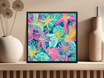 Tropical Starfish Digital Seamless Pattern, Vibrant Ocean Print, Bright Summer Texture, Digital Paper for Fabric, 12x12 JPEG File - Moore and Mountain