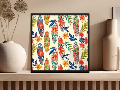 Tropical Surfboard Digital Paper, Floral Seamless Pattern, Summer Vibe, Surfing Clipart, Beach Pattern Digital, Hawaiian Design - Moore and Mountain