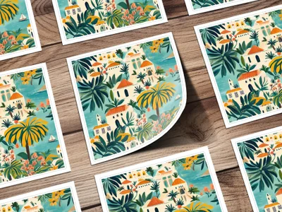 Tropical Town Digital Paper, Mediterranean Seamless Pattern, Coastal Townscape, Beach Vacation Digital Download, Printable Art, Summer - Moore and Mountain