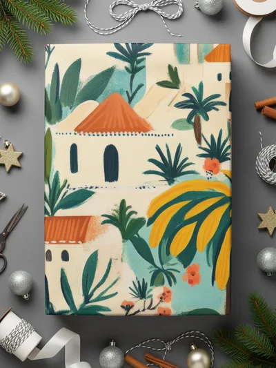 Tropical Town Digital Paper, Mediterranean Seamless Pattern, Coastal Townscape, Beach Vacation Digital Download, Printable Art, Summer - Moore and Mountain