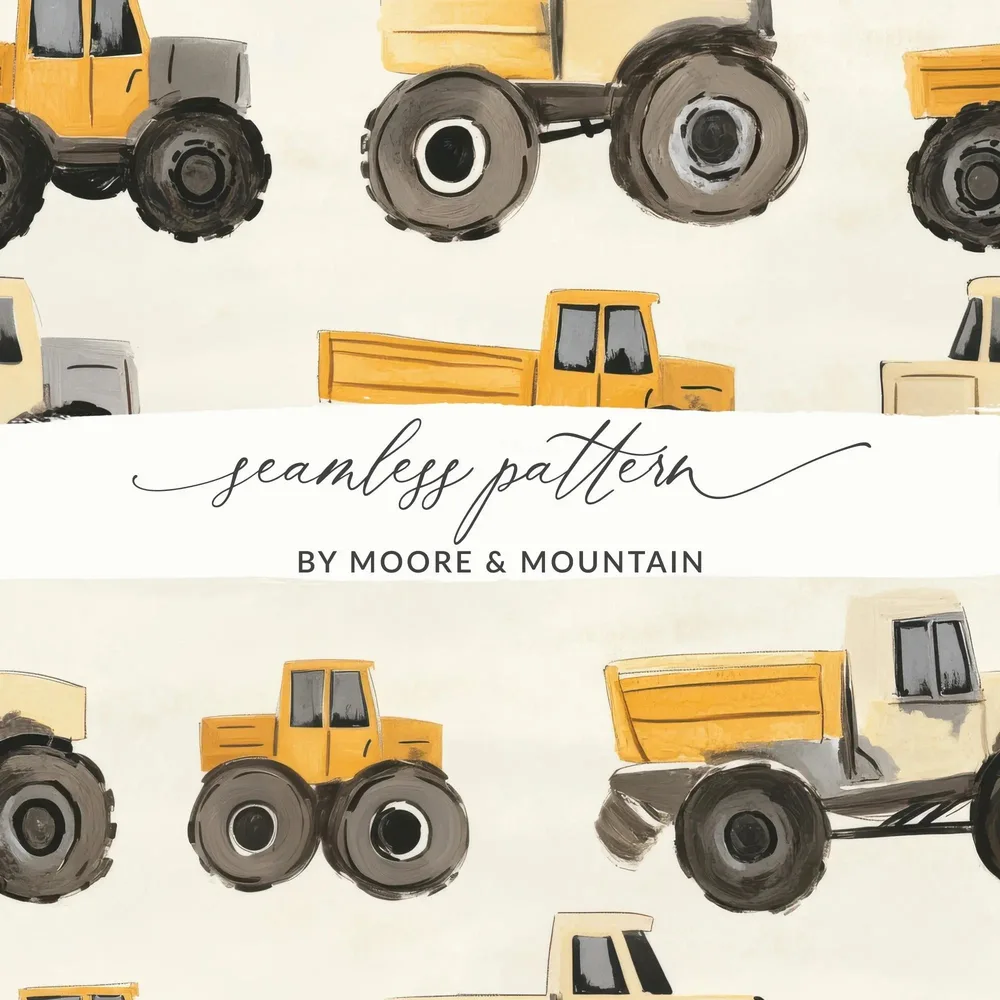 Truck Seamless Pattern Digital, Construction Vehicles Digital Paper, Boys Room Decor Fabric Design, Kids Scrapbooking, 2 JPEG Files - Moore and Mountain