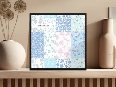 Trust God Floral Patchwork Art Decor Framed Print