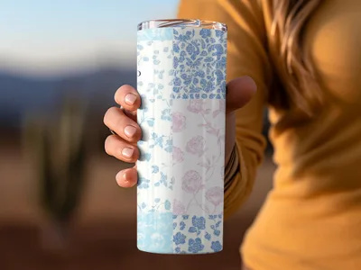 Blue and Pink Floral Pattern Tumbler for Daily Use