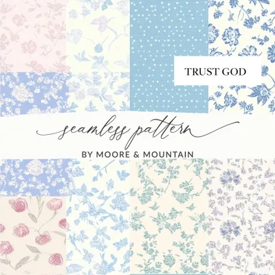 Trust God Floral Digital Paper, Seamless Pattern, Scrapbook Paper, Pastel Flowers, Polka Dot Print, Digital Download, 12x12, JPEG