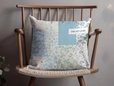 Trust God Patchwork Floral Throw Pillow 16x16 Inches