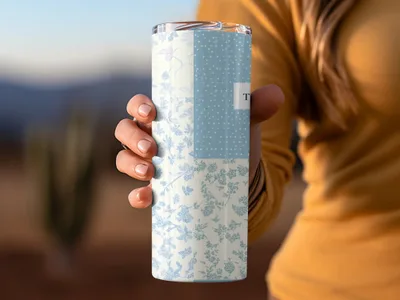 Blue Floral and Polka Dot Design Travel Tumbler