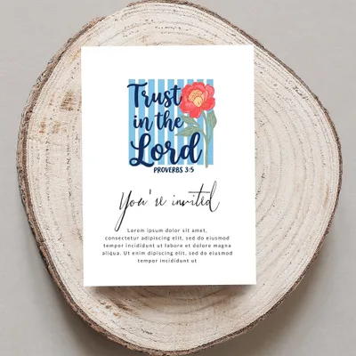 Invitation with "Trust in the Lord" and floral design.