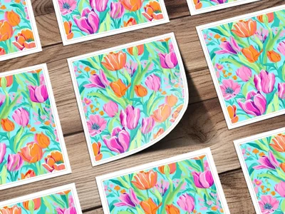 Tulip Digital Paper, Colorful Floral Pattern, Seamless Tulips Design, Fabric Design, Spring Flower Clipart, Repeating Pattern Digital - Moore and Mountain