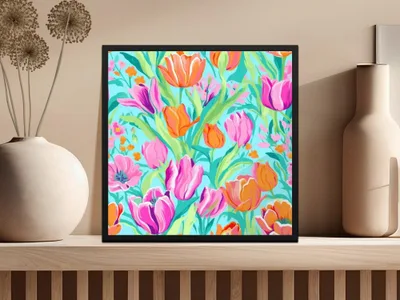 Tulip Digital Paper, Colorful Floral Pattern, Seamless Tulips Design, Fabric Design, Spring Flower Clipart, Repeating Pattern Digital - Moore and Mountain