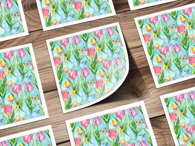 Tulip Digital Paper, Watercolor Seamless Pattern, Spring Background, Floral Surface Pattern, Butterfly Texture, Digital Download - Moore and Mountain