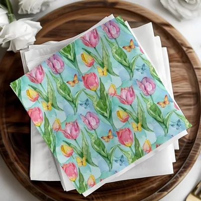 Tulip Digital Paper, Watercolor Seamless Pattern, Spring Background, Floral Surface Pattern, Butterfly Texture, Digital Download - Moore and Mountain