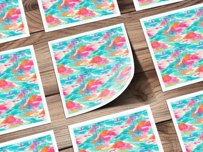 Colorful Tropical Paradise Landscape Sticker Product
