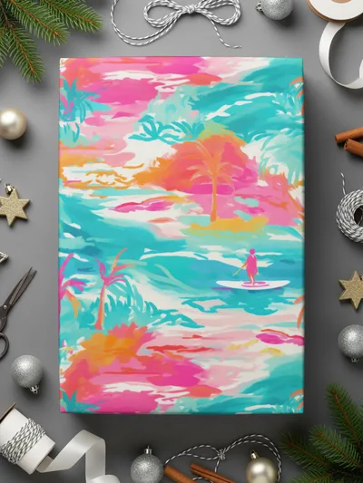 Vibrant Tropical Sunset Design Wrapping Paper Sheets