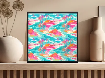 Vibrant Tropical Beach Scene Wall Art Framed Print