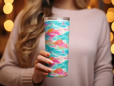 Colorful Tropical Beach Scene Print Insulated Tumbler