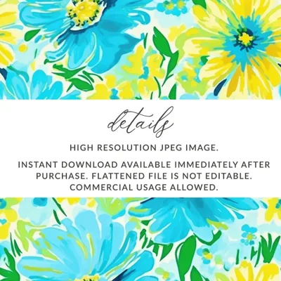 Turquoise Ditsy Floral Pattern, Seamless Flower Design, Yellow Flowers Print, Digital Paper Pack, Printable Fabric Design, Surface Pattern - Moore and Mountain