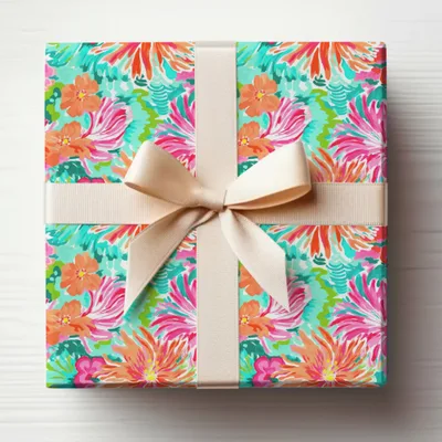 Bright Floral Wrapping Paper with Bow Gift packaging