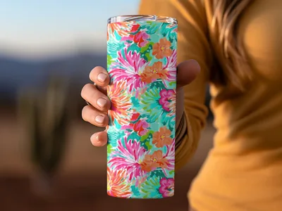 Vibrant Floral Patterned Insulated Tumbler Travel Mug