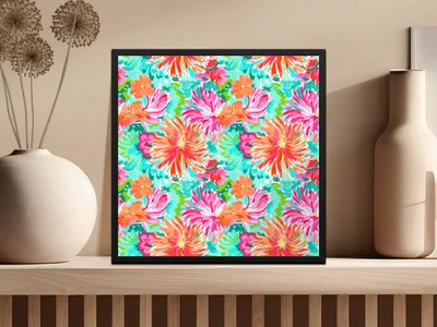 Bright Floral Pattern With Aqua Background product