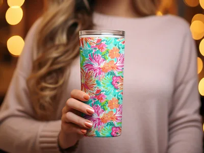 Colorful Floral Pattern Insulated Tumbler Travel Cup