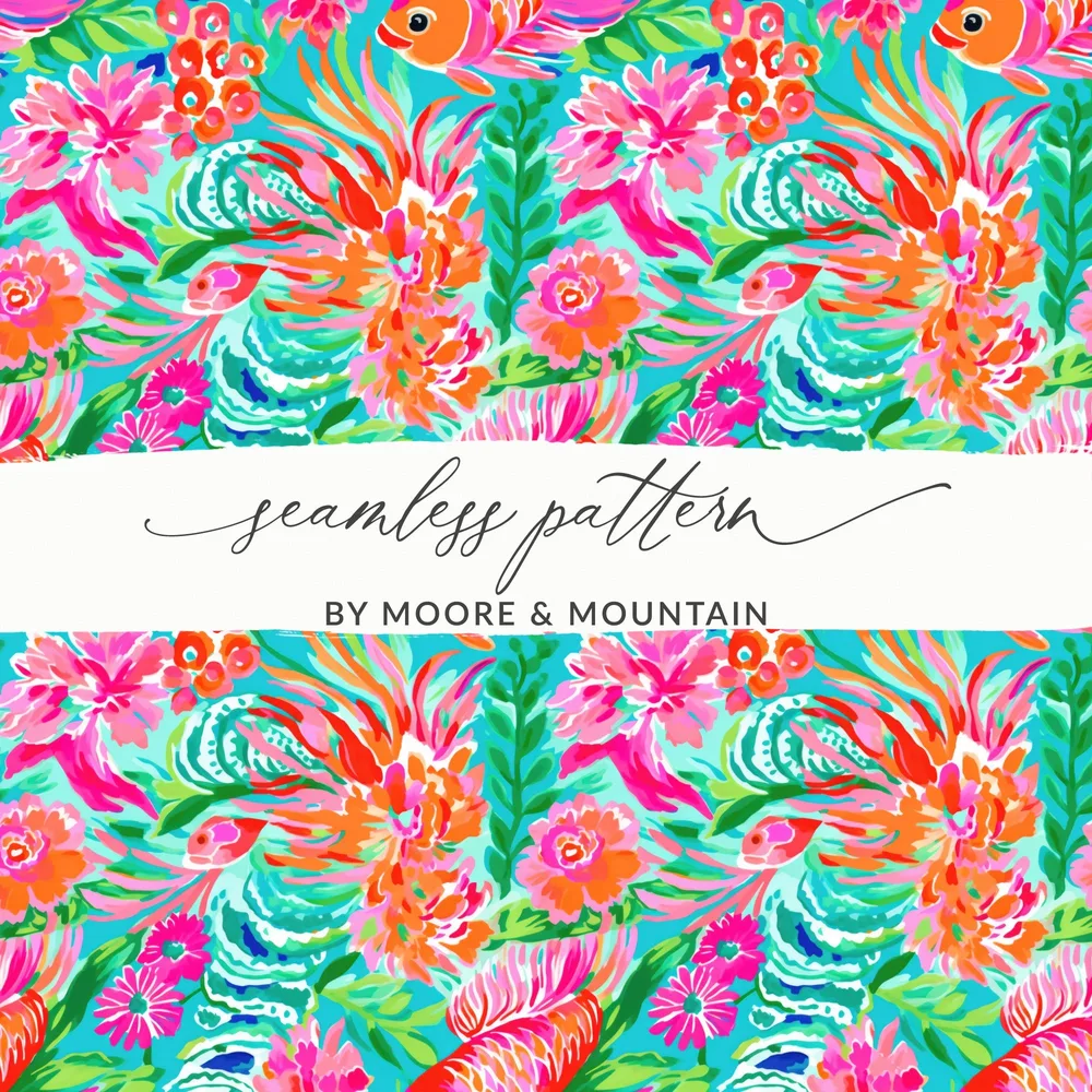 Vibrant Floral and Fish Seamless Pattern Design