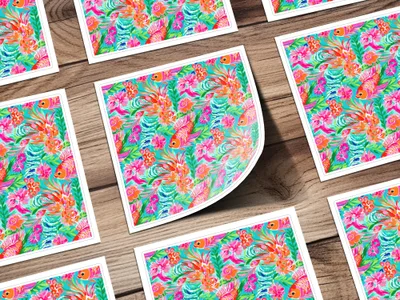 Colorful Tropical Fish and Floral Art Print