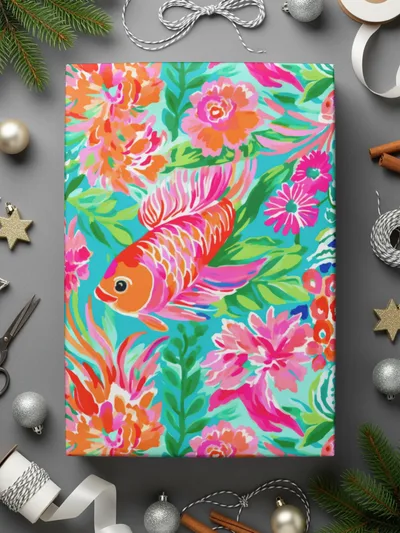 Vibrant Tropical Fish and Floral Wrapping Paper