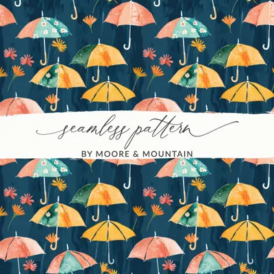 Umbrella Digital Paper, Seamless Pattern File, Floral Digital Download, Watercolor Texture Pattern, Fabric Design, Scrapbook Paper