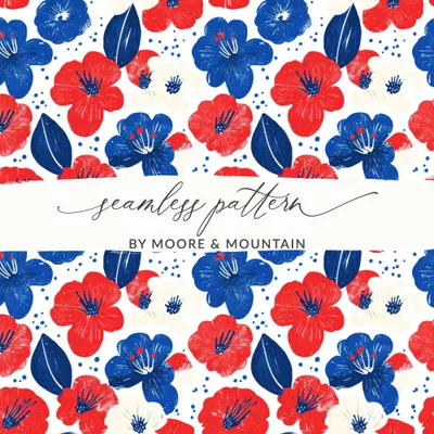USA Floral Seamless Pattern, Patriotic Digital Paper, 4th of July Fabric Design, Red White and Blue Floral Background, Patriotic Pattern