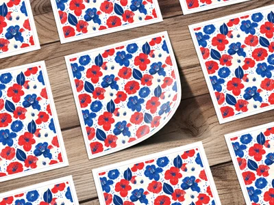 Vibrant Red and Blue Floral Print Sticker Set